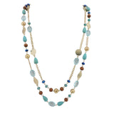 BOCAR Link Chain 2 Layer Crystal Wood Acrylic Colorful Women Party Long Necklace Gift