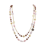 BOCAR Link Chain 2 Layer Crystal Wood Acrylic Colorful Women Party Long Necklace Gift