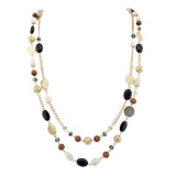 BOCAR Link Chain 2 Layer Crystal Wood Acrylic Colorful Women Party Long Necklace Gift