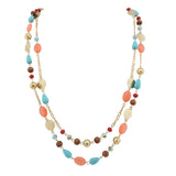 BOCAR Link Chain 2 Layer Crystal Wood Acrylic Colorful Women Party Long Necklace Gift