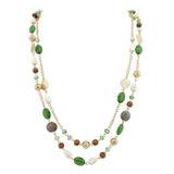 BOCAR Link Chain 2 Layer Crystal Wood Acrylic Colorful Women Party Long Necklace Gift