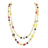 BOCAR Link Chain 2 Layer Crystal Wood Acrylic Colorful Women Party Long Necklace Gift