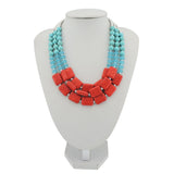 BOCAR Statement 3 Strand Turquoise Colorful Chunky Necklace for Women Gifts