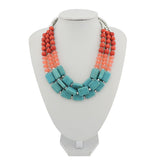 BOCAR Statement 3 Strand Turquoise Colorful Chunky Necklace for Women Gifts