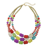 BOCAR Statement 3 Strand Turquoise Colorful Chunky Necklace for Women Gifts