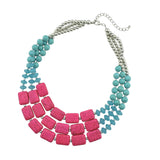 BOCAR Statement 3 Strand Turquoise Colorful Chunky Necklace for Women Gifts