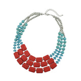 BOCAR Statement 3 Strand Turquoise Colorful Chunky Necklace for Women Gifts