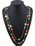 BOCAR Link Chain 2 Layer Crystal Wood Acrylic Colorful Women Party Long Necklace Gift