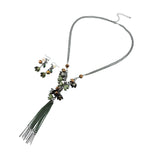 Bocar Long 2 Layer Chain Unique Flower Pendant Tassels Necklace Earrings Women Jewelry Set