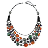 BOCAR Newest Multi Layer Chain Crystal Colored Glaze Statement Women Strand Necklace