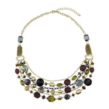 BOCAR Newest Multi Layer Chain Crystal Colored Glaze Statement Women Strand Necklace