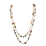 BOCAR Link Chain 2 Layer Crystal Wood Acrylic Colorful Women Party Long Necklace Gift