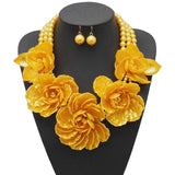 BOCAR Statement Big Pendant Pearl Flower Necklace Earrings Jewelry Set for Women