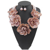 BOCAR Statement Big Pendant Pearl Flower Necklace Earrings Jewelry Set for Women