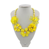 BOCAR 5 Flower Braided Crystal Statement Chunky Necklace Bib Collar Pearl Jewelry for Women