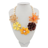 BOCAR 5 Flower Braided Crystal Statement Chunky Necklace Bib Collar Pearl Jewelry for Women