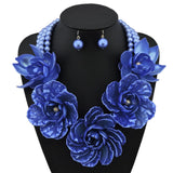 BOCAR Statement Big Pendant Pearl Flower Necklace Earrings Jewelry Set for Women