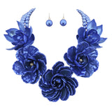 BOCAR Statement Big Pendant Pearl Flower Necklace Earrings Jewelry Set for Women