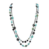 BOCAR Link Chain 2 Layer Crystal Wood Acrylic Colorful Women Party Long Necklace Gift