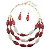 Bocar 3 Layer Beads Statement Necklace Earring for Women Jewelry Set