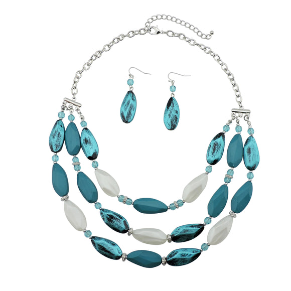 Bocar 3 Layer Beads Statement Necklace Earring for Women Jewelry Set