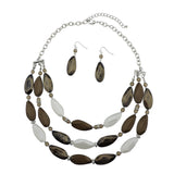 Bocar 3 Layer Beads Statement Necklace Earring for Women Jewelry Set