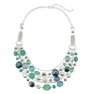 BOCAR Newest Multi Layer Chain Crystal Colored Glaze Statement Women Strand Necklace