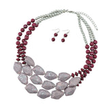 Bocar Multi Layer Necklace for Women Beads Statement Chunky Necklace and Earring Set