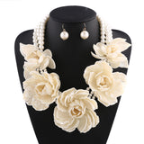 BOCAR Statement Big Pendant Pearl Flower Necklace Earrings Jewelry Set for Women