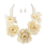 BOCAR Statement Big Pendant Pearl Flower Necklace Earrings Jewelry Set for Women